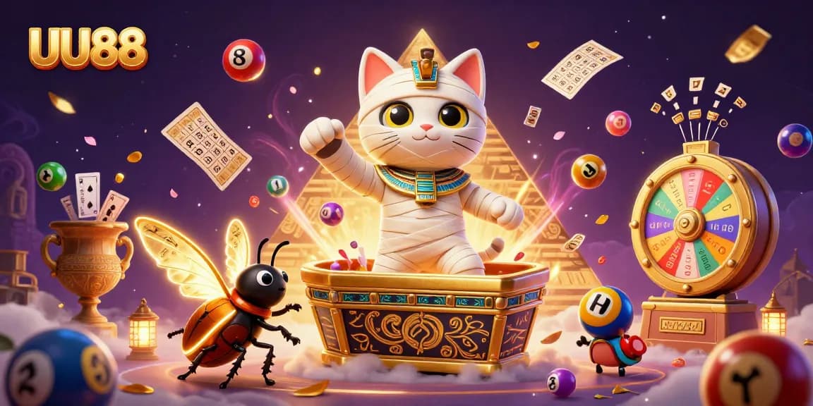 Win exciting prizes with UU88 in a vibrant 3D casino scene full of dynamic lottery elements.