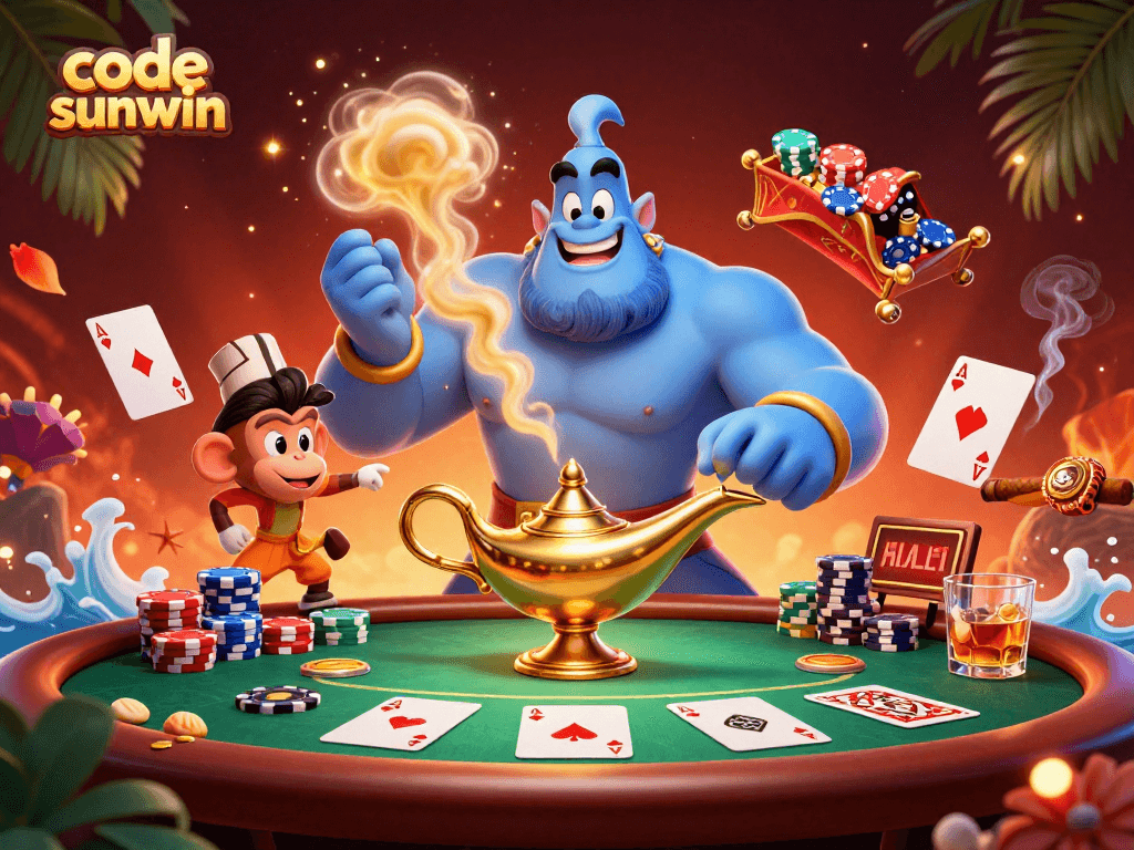 Experience thrilling moments with code sunwin while winning at poker in this vibrant casino illustration.