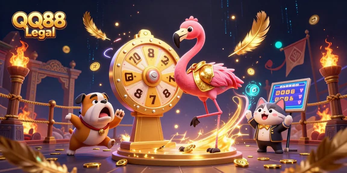 Engage in thrilling gameplay at QQ88 Legal featuring a vibrant game show scene with a prize wheel.