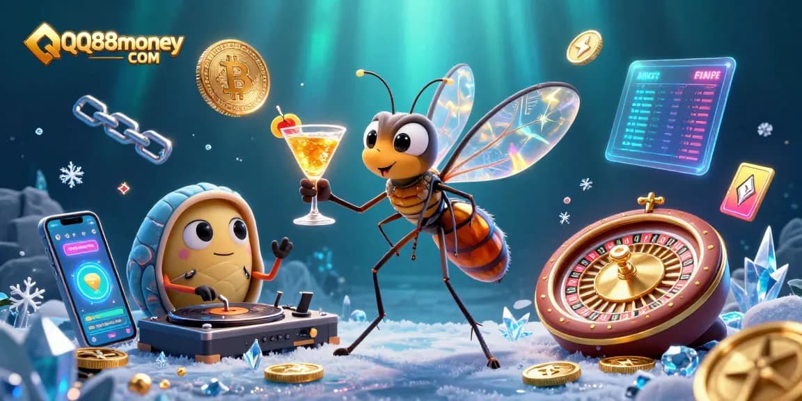 Experience thrilling wins at QQ88money COM with an engaging 3D casino mascot scene featuring unique characters.