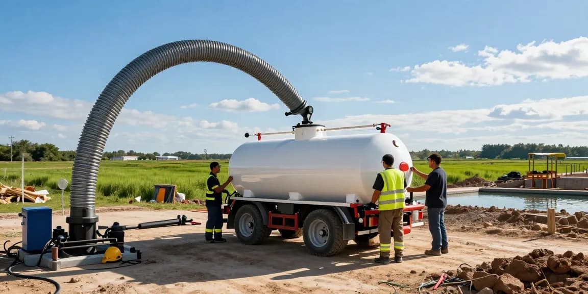Löschwasserkissen mieten: Flexible 100 m³ Löschwasserzisterne beim Aufbau auf der Baustelle.