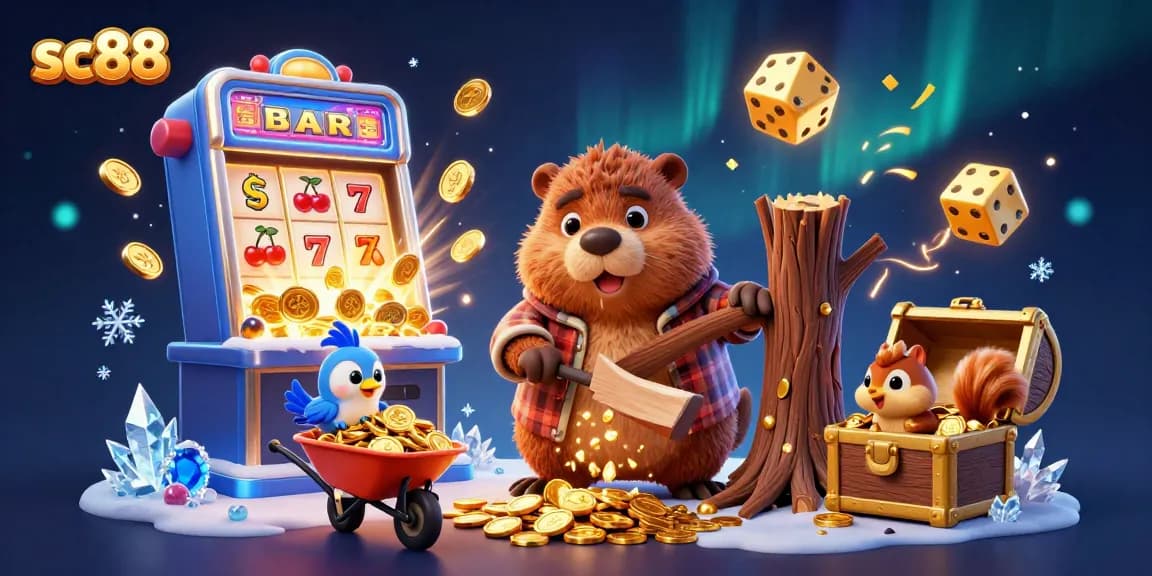 sc88 features festive casino themes with cartoon characters collecting coins in celebration.