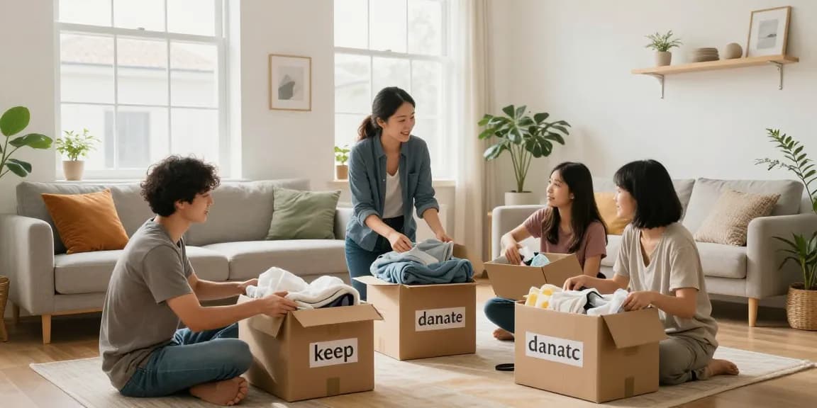 Professionelle Entrümpelung durch super-entruempler.de/ in einem hellen Wohnzimmer mit zufriedener Familie.