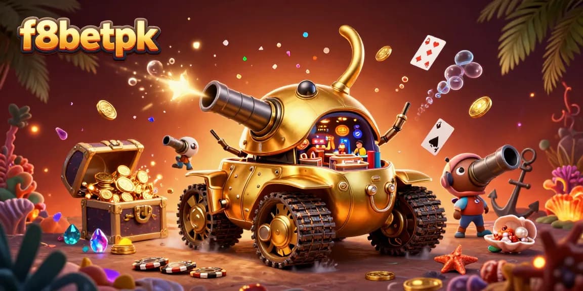 Experience fun gameplay with f8betpk in this vibrant 3D casino illustration.