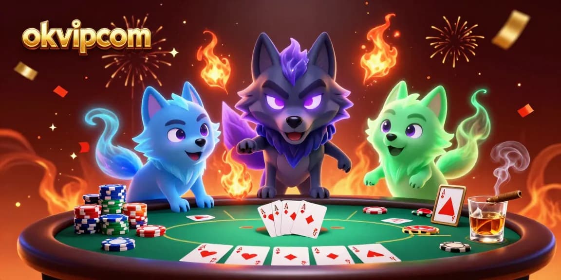Experience high-stakes poker action with okvipcom's captivating 3D wolf illustration.