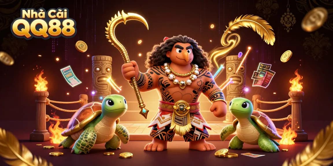 Engage with betting excitement at Nhà Cái QQ88, featuring Viking characters and vibrant casino elements.