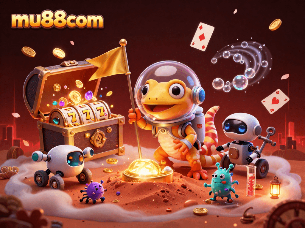 Experience thrilling gameplay at mu88com with a Martian gecko discovering a hidden casino oasis.