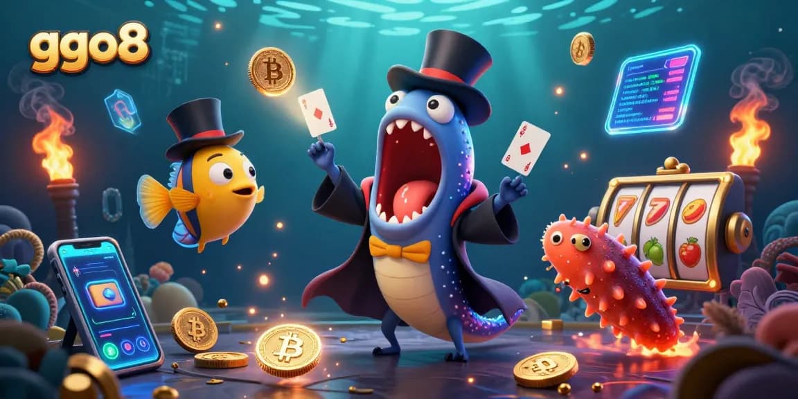 Experience exciting casino magic with ggo8's underwater adventure featuring vibrant characters and glowing elements.