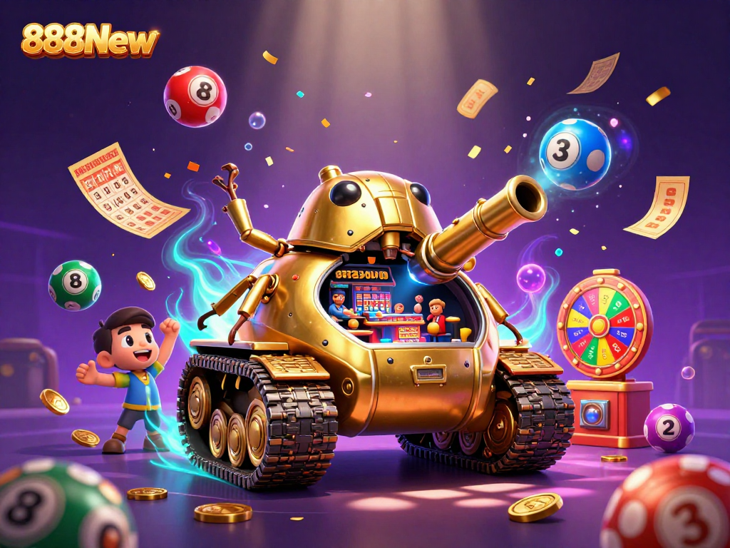 Play exciting games at 888New inside a 3D casino beetle, with lottery balls and prizes flying around.