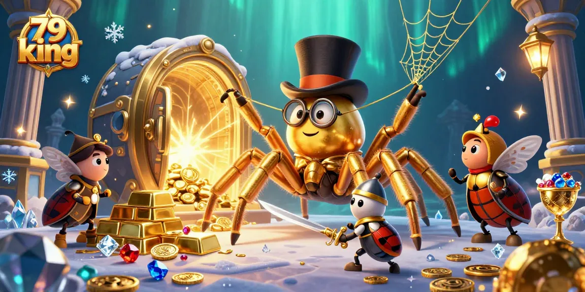 Engage with the vibrant 79 king casino scene featuring a bold golden tarantula and a brave beetle knight.