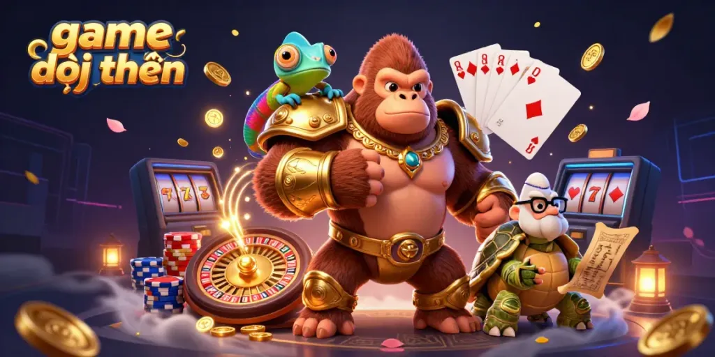 Experience vibrant game đổi thưởng adventure featuring animated characters and dynamic casino elements.
