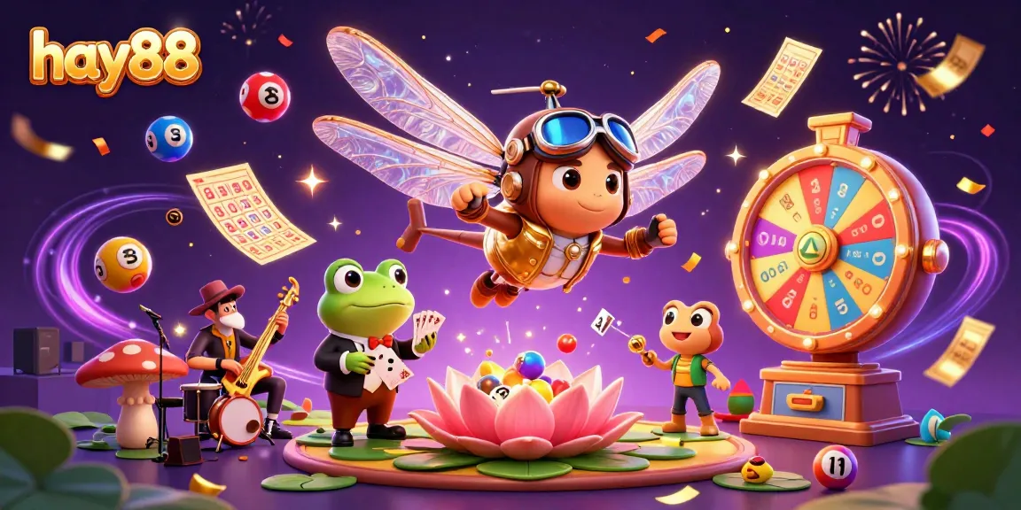 Experience exciting gameplay with hay88 as a dragonfly pilot hovers above a vibrant lily pad casino.