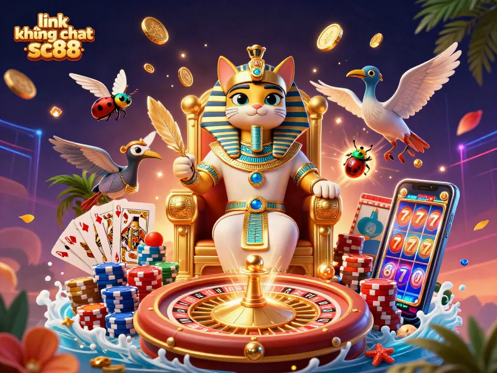 Experience thrilling gameplay with link không chặn sc88 in this vibrant casino-themed digital illustration.