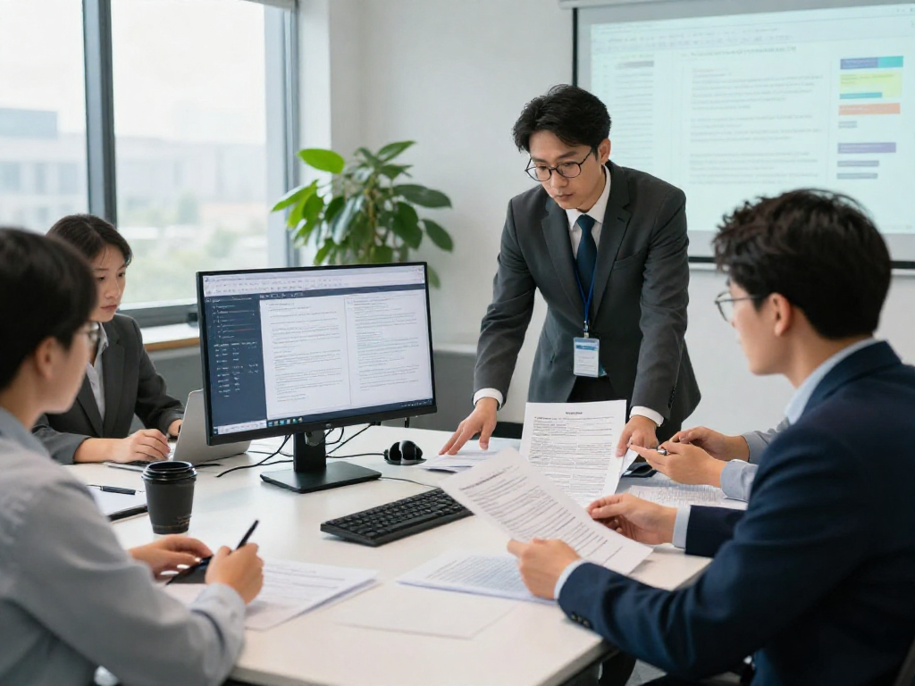 Compliance officer engaged in document fraud detection analysis reviewing data in modern office environment.