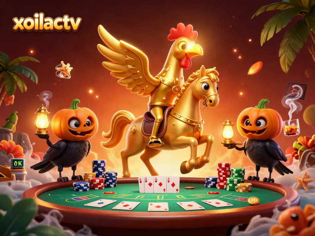 Engage in dynamic gameplay at xoilactv with vibrant casino action featuring golden rooster characters.