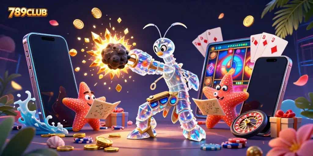 Experience thrilling wins at 789CLUB with dynamic gaming scenes featuring coins and slot games.