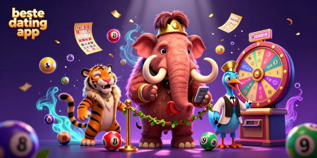 Experience the excitement of the beste dating app with vibrant lottery elements and lively characters in a bustling scene.
