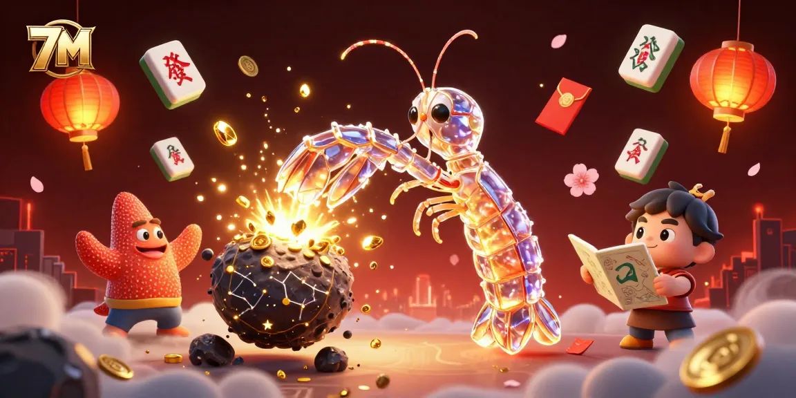 Engage in the thrilling action of the 7M casino world with a galactic samurai, golden coins, and vibrant game elements.