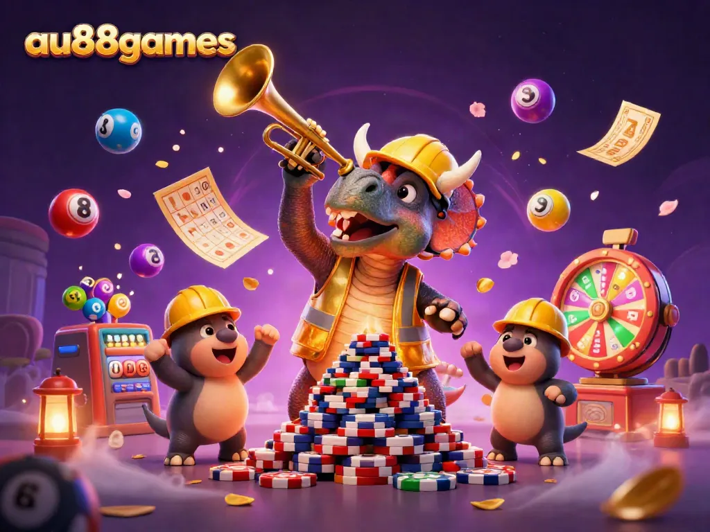Engage in thrilling gameplay at au88games, featuring colorful lottery elements and animated characters.