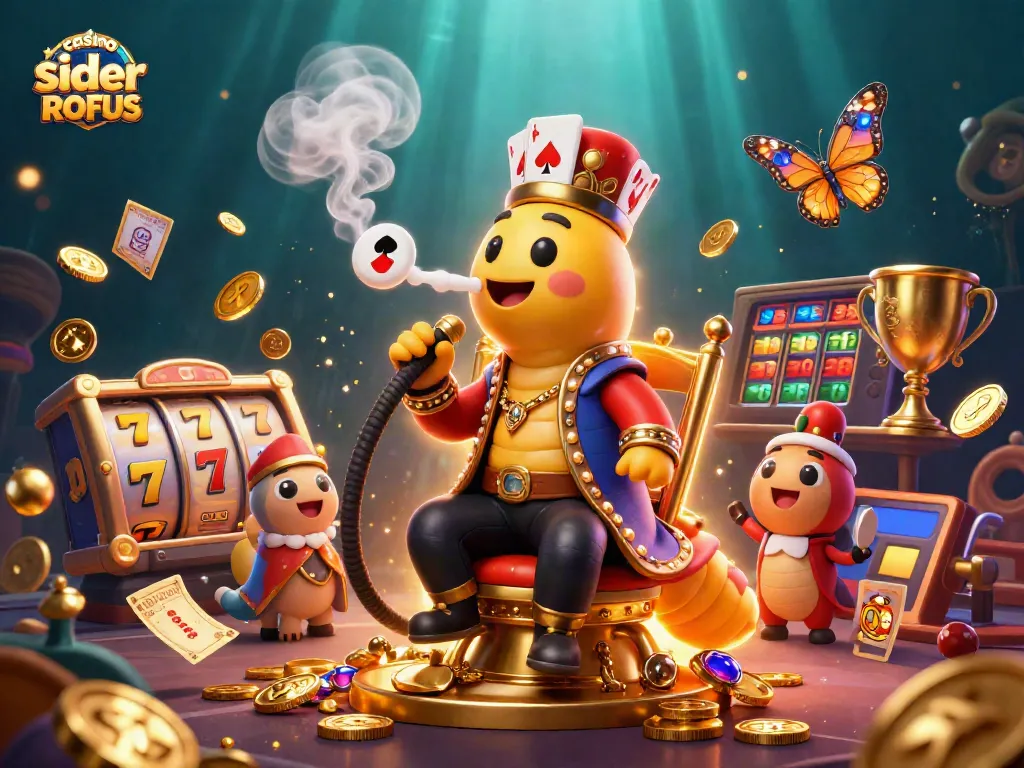 Engage with casino sider uden ROFUS in a vibrant 3D illustration featuring a caterpillar sultan and dynamic slot elements.
