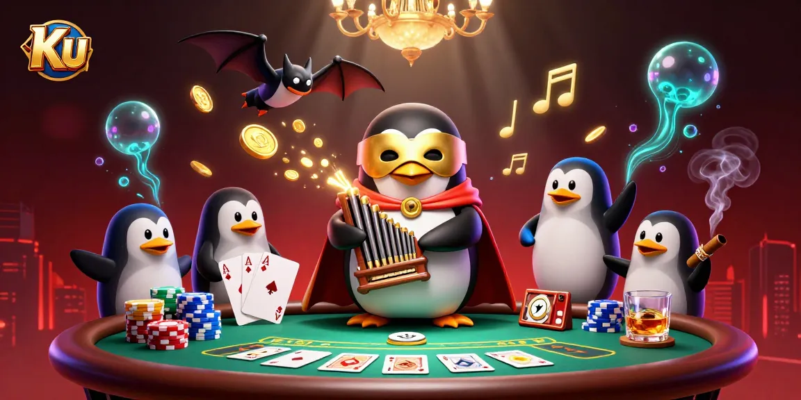 Play poker with Ku while enjoying an animated casino scene featuring vibrant characters.