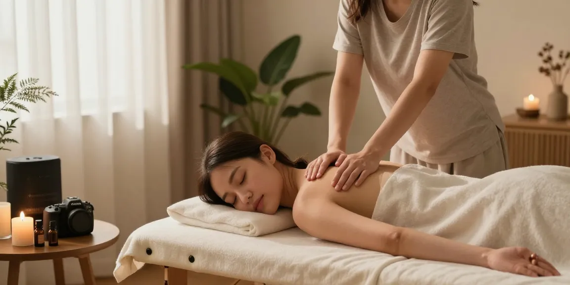 관악구출장안마 massage therapy session in a calming living room with soft lighting.