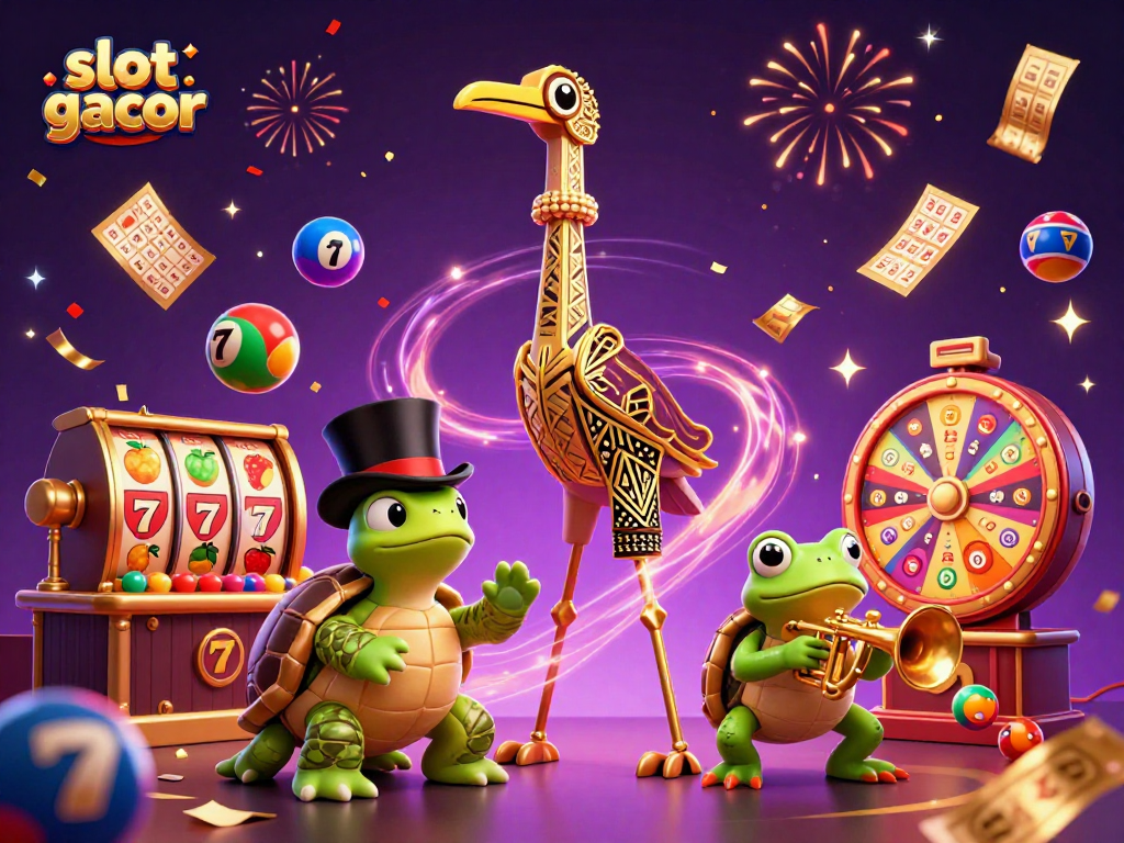 Experience the thrill of slot gacor with vibrant animations of lucky symbols and casino characters.