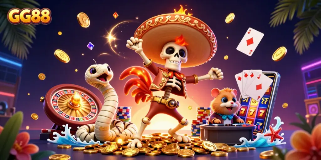 Win big at GG88 with lively casino action featuring animated characters and golden themes.