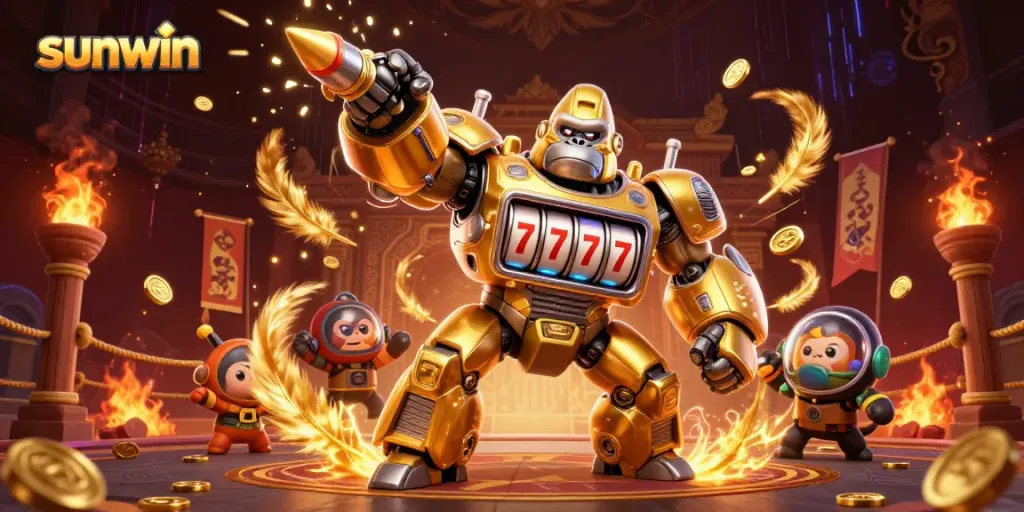 Experience thrilling gameplay with sunwin's unique golden gorilla mech in an exciting casino environment.