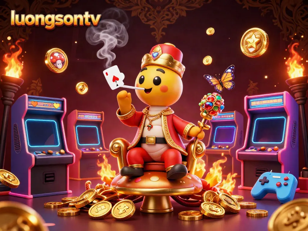 Experience thrilling gambling with luongsontv featuring a whimsical scene of a caterpillar hookah-master and vibrant casino elements.