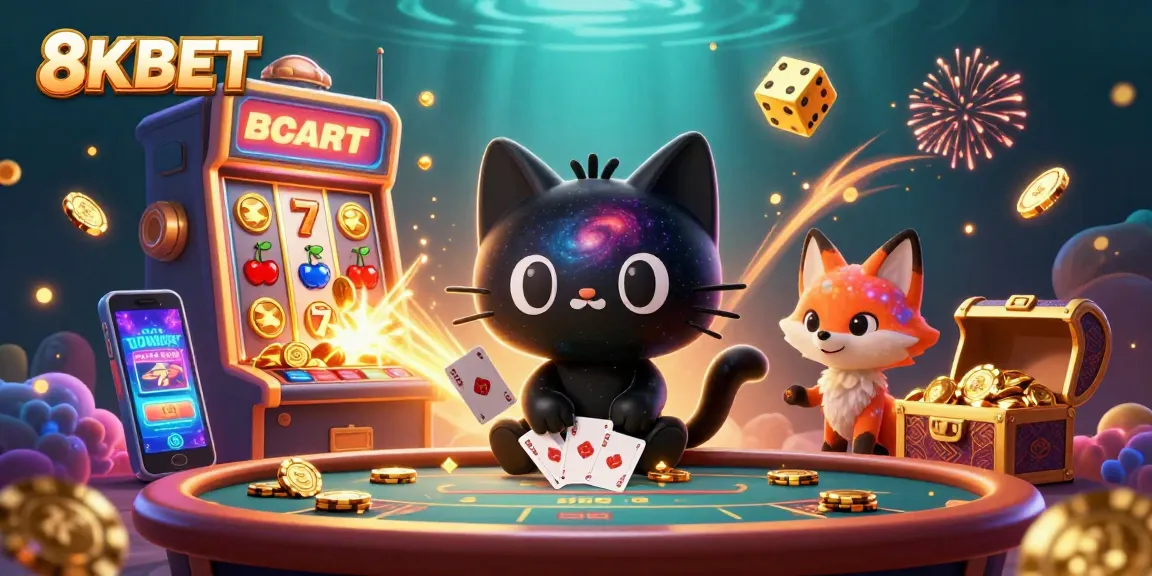 Engage with 8KBET's exciting cosmic casino experience featuring dynamic 3D characters and game elements.