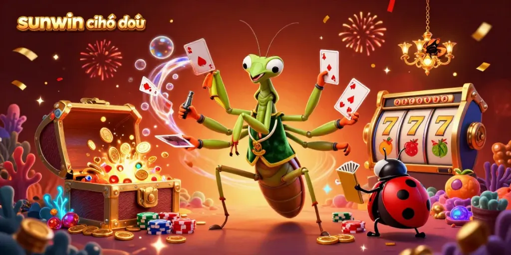 Experience thrilling casino action with sunwin chính thức as vibrant characters deal cards and celebrate.