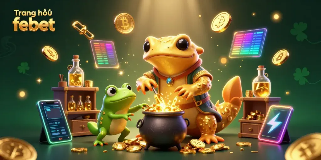 Experience excitement at Trang chủ febet with a vivid casino-themed illustration showcasing a golden salamander alchemist.