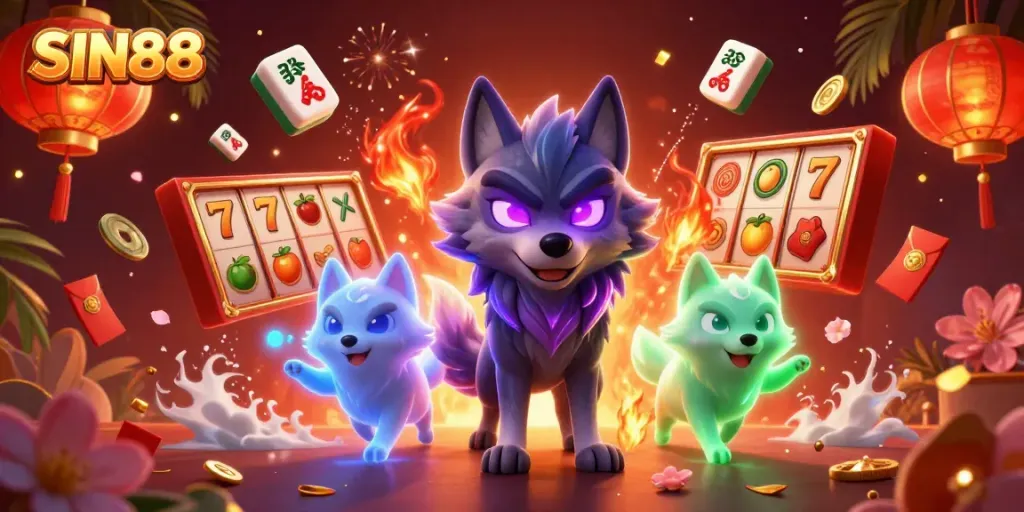 Experience thrilling gameplay with SIN88's vibrant online casino featured in a dynamic scene filled with excitement.