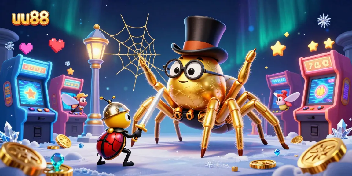 Experience thrilling gameplay with uu88 featuring a golden tarantula in a vibrant, dynamic casino scene.