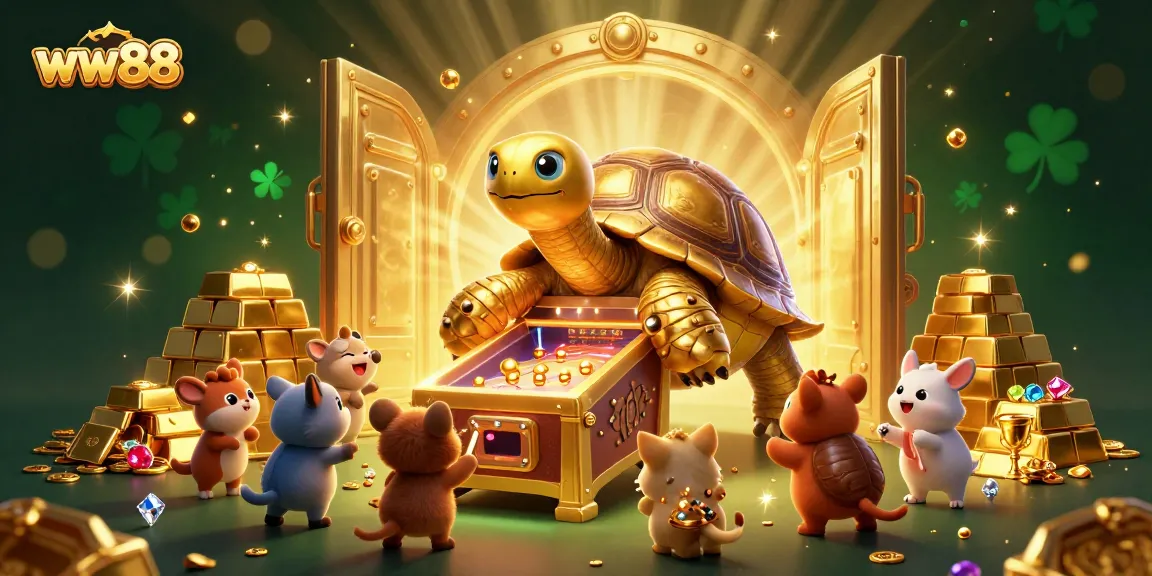 Engage with exciting gaming adventures at ww88, featuring a colossal golden tortoise and treasures!