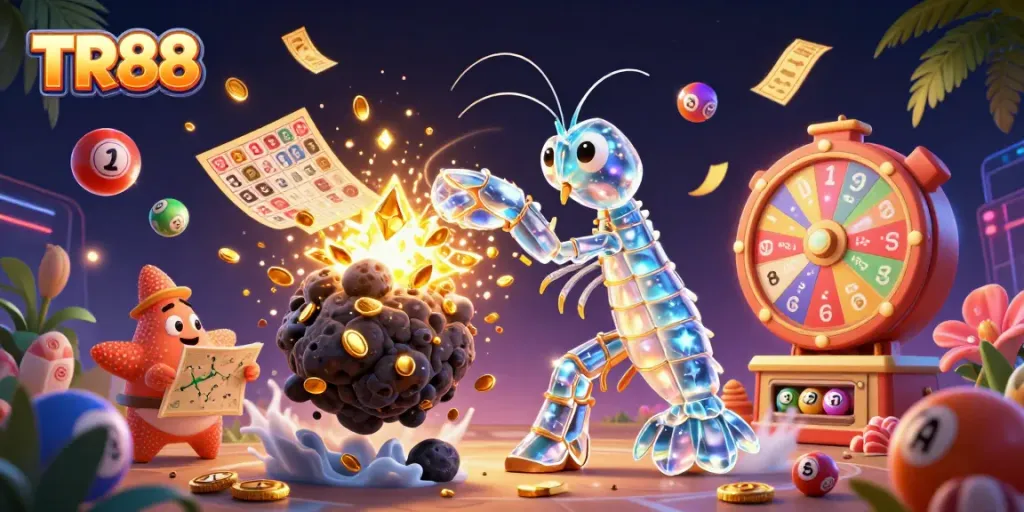 Experience the excitement at TR88 with dynamic lottery action and vibrant casino visuals.