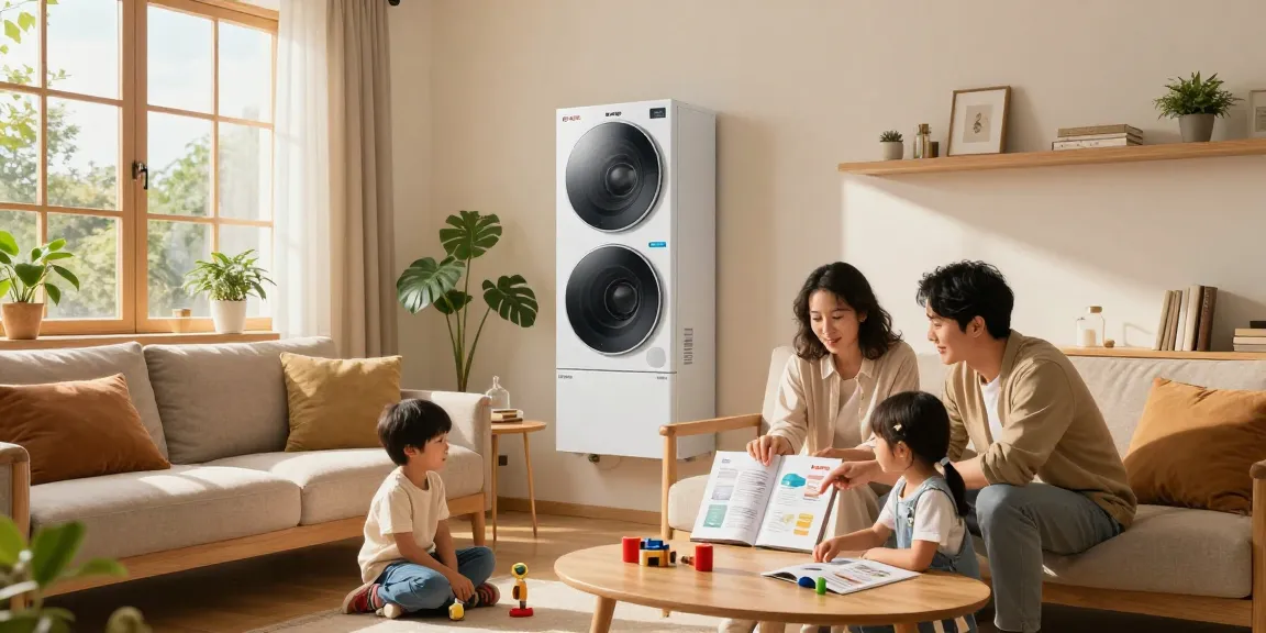 Family discussing the benefits of a wärmepumpe bosch in a modern living room.