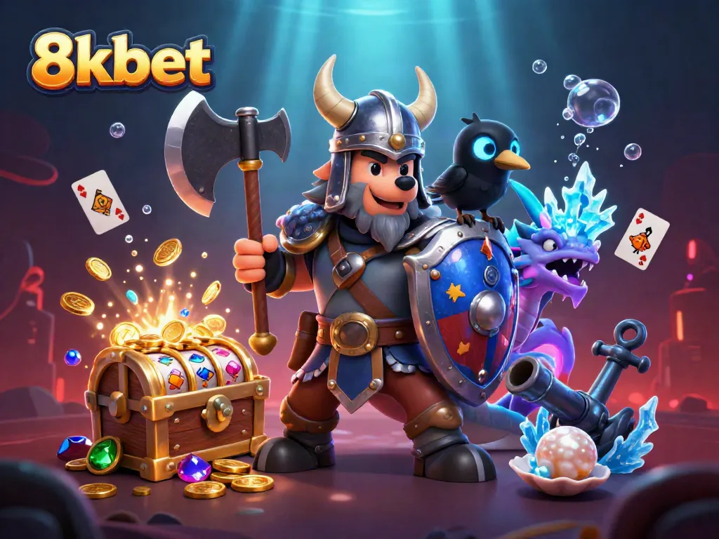Experience thrilling gaming with 8kbet's iconic characters in an exciting casino scene.