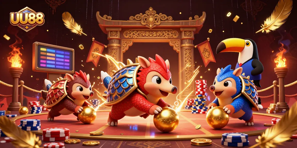 Spin the reels with UU88's animated pangolins and vibrant casino elements for a winning experience.