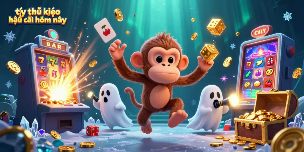 Tỷ lệ kèo nhà cái hôm nay showcased by playful ghost characters in a vibrant casino scene.