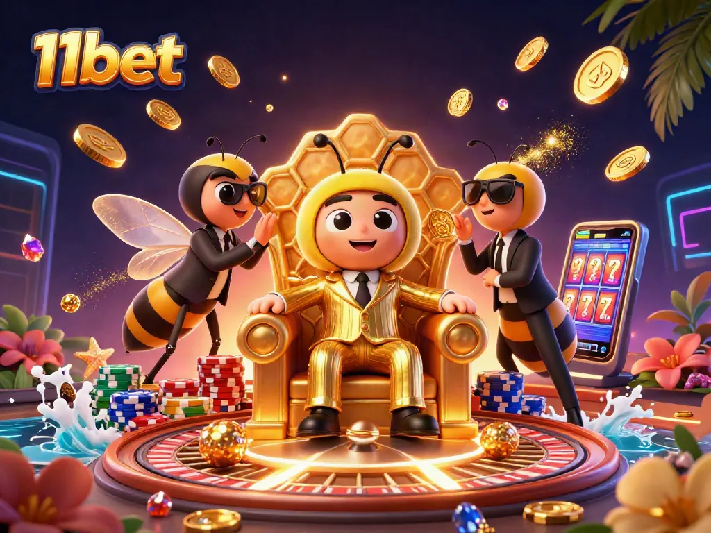 11bet offers exciting gaming experiences featuring dynamic elements, golden coins, and vibrant casino visuals.