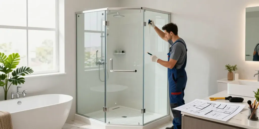 Badumbau Augsburg: Professioneller Umbau von Badewanne zur modernen Dusche in hellem Badezimmer.