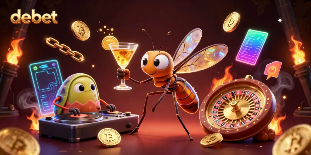 Engage with debet's unique casino experience featuring dynamic elements like Bitcoin and roulette.
