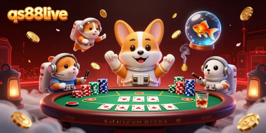 Experience the excitement of qs88live with an astronaut corgi in a floating space casino.