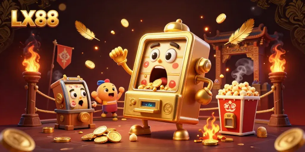Experience LX88 gameplay magic as the golden slot machine celebrates a jackpot victory.