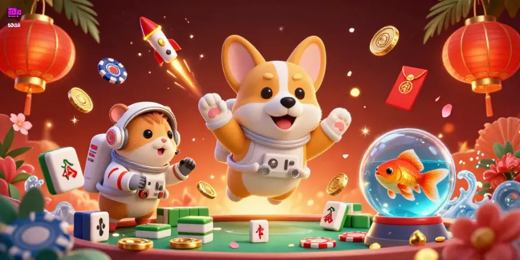 Engage in thrilling gameplay at bro138, a vibrant space station casino scene with a floating corgi and dynamic game elements.