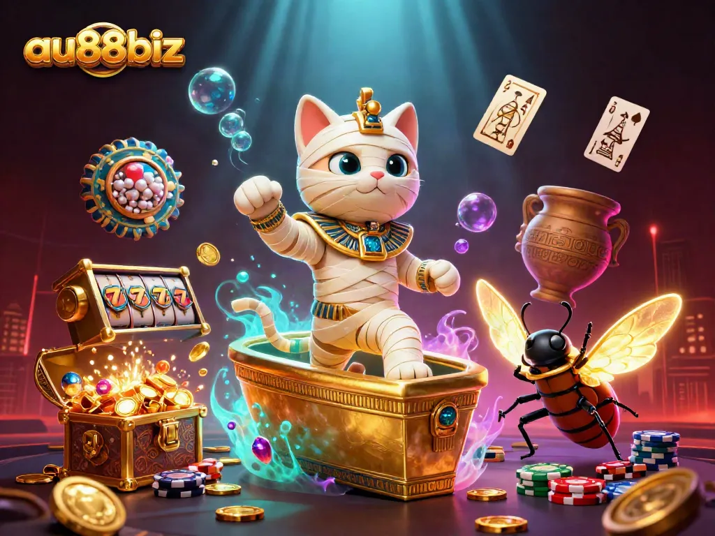 Celebrate with au88biz at the vibrant pyramid casino featuring exciting slot machines and glowing treasures.