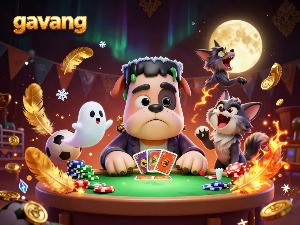 Gavang features a quirky 3D cartoon character dealing cards in a thrilling sports betting atmosphere.