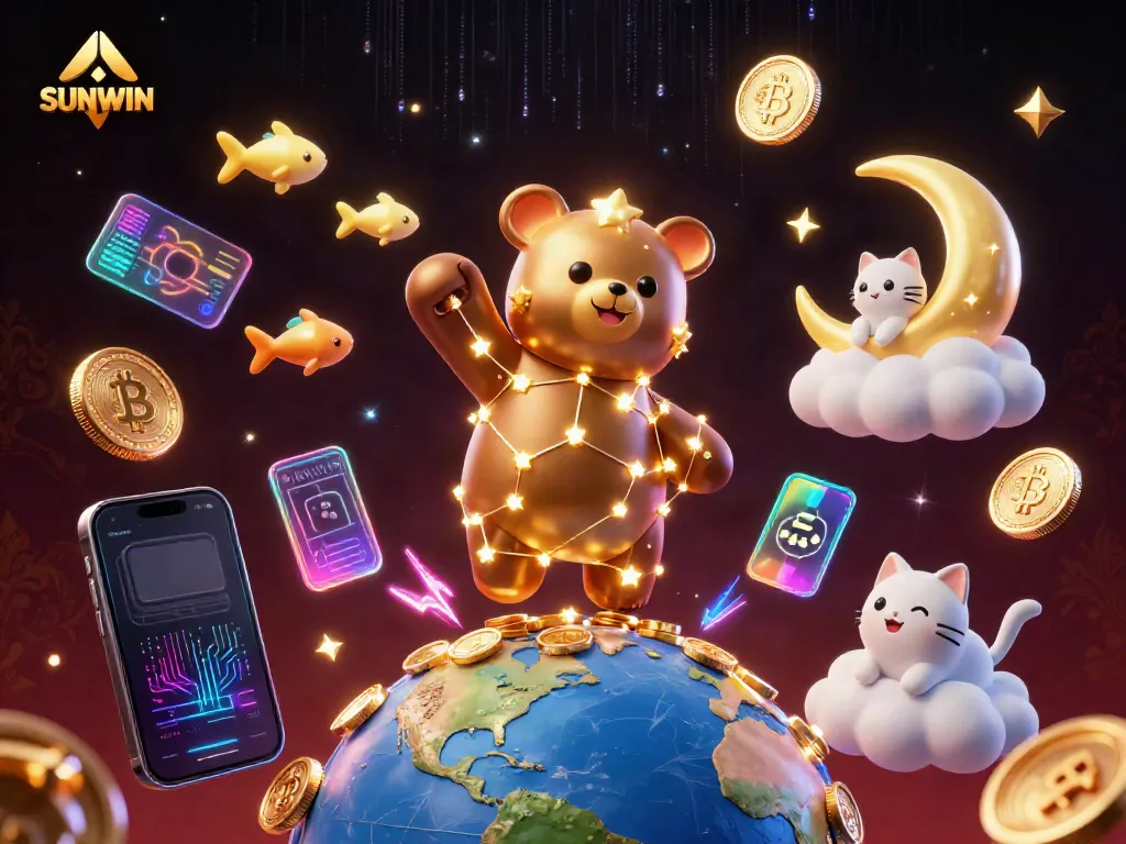 SUNWIN offers thrilling gaming experiences with a constellation bear scooping coins and shooting stars.
